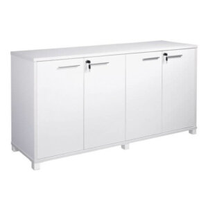 Workspace48 Credenza Overall: 36″h x 72″w x 16″d Studio White with Arctic White steel feet two shelves on each side