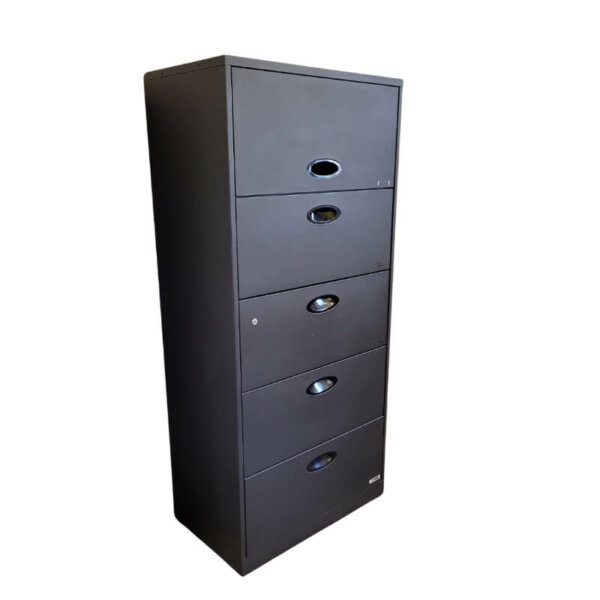 Steelcase 30" Five-Drawer Lateral black  30"w x 18"d x 65"h five drawer lateral - Letter or legal size filing wheelchair accessible Locking drawers Leveling glides