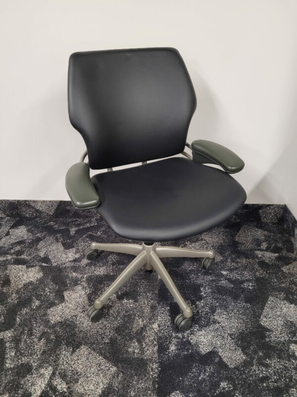 Humanscale freedom task chair, black vinyl upholstery, platinum frame