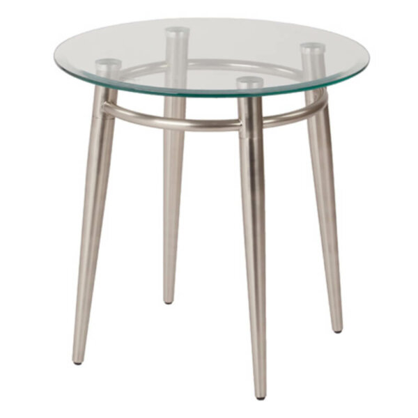 MG0920R-NB Brooklyn Clear Tempered Glass Round Top End Table with Nickel Brush Legs