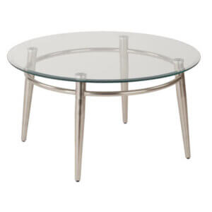 Brooklyn Clear Tempered Glass Round Top Coffee Table with Nickel Brush Legs