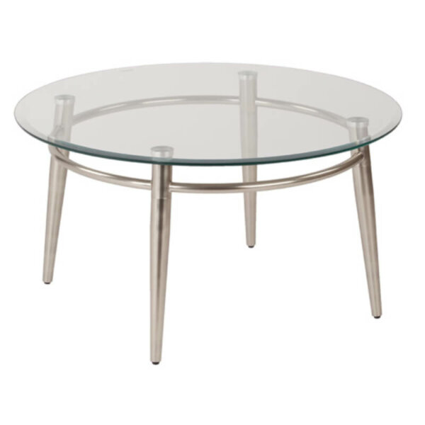 Brooklyn Clear Tempered Glass Round Top Coffee Table with Nickel Brush Legs