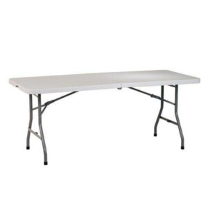 Office Star Products 6' Resin Center Fold Multi Purpose Table Dimensions: 72.5"w x 29.75"d x 29.5"h Weight Capacity: 350 lbs Durable Construction Light Weight Sleek Design Powder Coated Tubular Frame Ideal for Indoor or Outdoor Use GreenGuard Certified