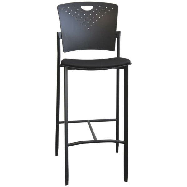 MaxX StaxX™ Armless Stool - Vinyl Seat Steel FrameFiber-reinforced molded polypropylene Black elliptical frame base Integrated handle Seat upholstered in a black commercial grade fabric Five year warranty
