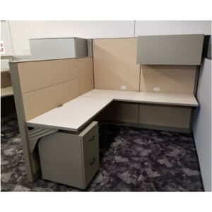Steelcase Answer 6' x 6" workstation single pedestal with overhead storage bin, surface level outlets (base feed required)