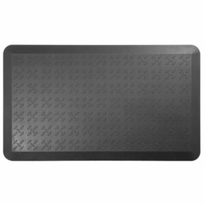 Anti-Fatigue Standing Mat, 100% non-toxic PU material, Strong tear-resistant material, Easy to clean, and resistant to common fluids and chemicals, Reduces pressure on the heels, back, legs, and shoulders, Contoured beveled design, Dimensions are 21.6" x 36.5" x 0.63"