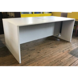 Counter height boardroom table with flat panel ends. 2 pop-up sets of power outlets