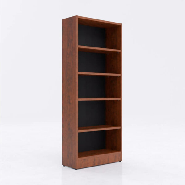 IOF Bookcase with Masonite Back 1” thick laminate available on all units in multiple finishes Masonite back is a black 1/4” backing Adjustable holes are drilled every 2.5”