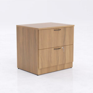IOF Two Drawer Lateral File Cabinet 1” thick laminate available on all units in multiple finishes Locking storage Solid matching back  Leveling glides