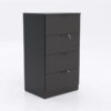 IOF Four Drawer Lateral File Cabinet 1” thick laminate available on all units in multiple finishes Locking storage Solid matching back  Leveling glides