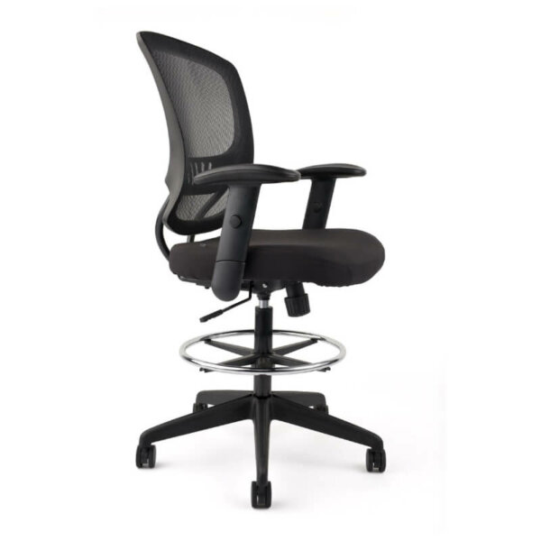 Icon Aero black mesh back stool with black thick padded seat