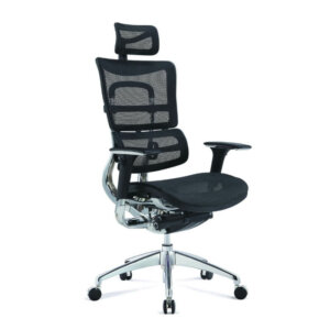 icon architect fully mesh high back chair with headrest. Black mesh with polished aluminum frame