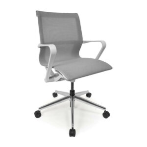 Icon grey mesh meeting chair with fixed arms, on castors