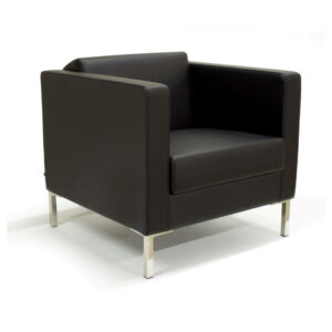 icon black bonded leather club chair with chrome legs