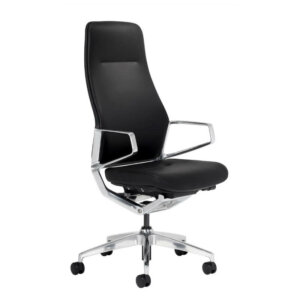 Icon L2 high back leather chair with polished aluminum frame, arms, base