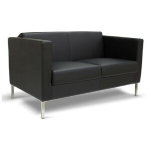 Icon attend black bonded leather loveseat with chrome legs