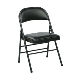 Office Star Products Black Folding Chair with Vinyl Seat and Back Vinyl Padded Seat and Back Folding For Easy Storage Black Finish Frame Commercial Grade