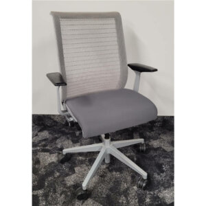 Steelcase Think mesh back meeting chair, silver swivel base oversized castors, silver frame