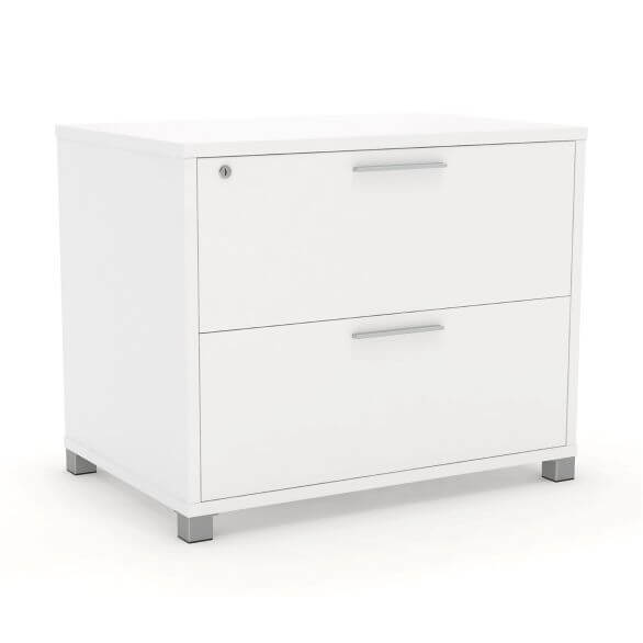 Workspace48 lateral file cabinet with 2 drawers Overall: 29″h x 36″w x 24″d Studio White with Arctic White steel feet