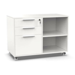 Workspace48 Mobile Bookcase with Drawers Overall: 25″h x 35″w x 18″d Studio White with Arctic White