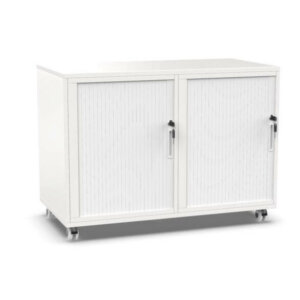 Workspace48 Mobile cabinet with locking doors Overall: 25″h x 35″w x 18″d Studio White with Arctic White