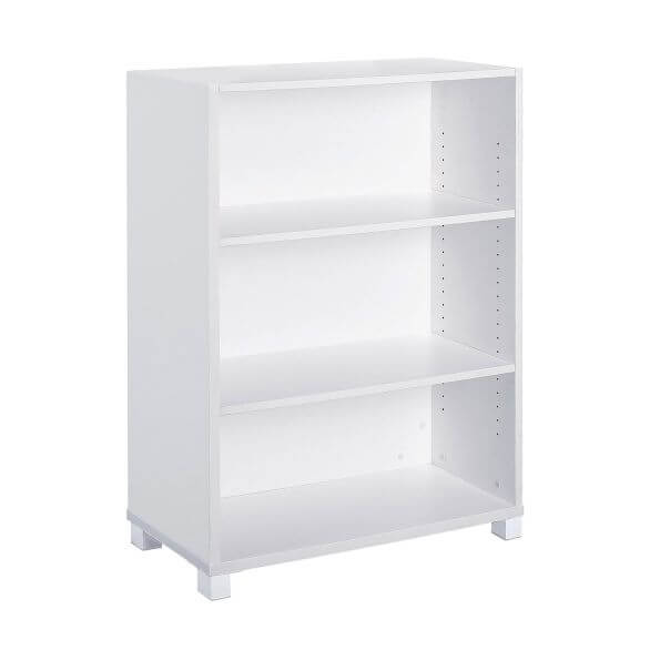 Workspace48 Bookcase Overall: 49″h x 36″w x 12″d Studio White with Arctic White steel feet three shelves