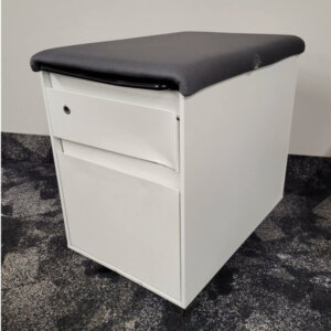Steelcase box/file mobile pedestal with cushioned top. Box drawer heavily dented, does not affect overall use