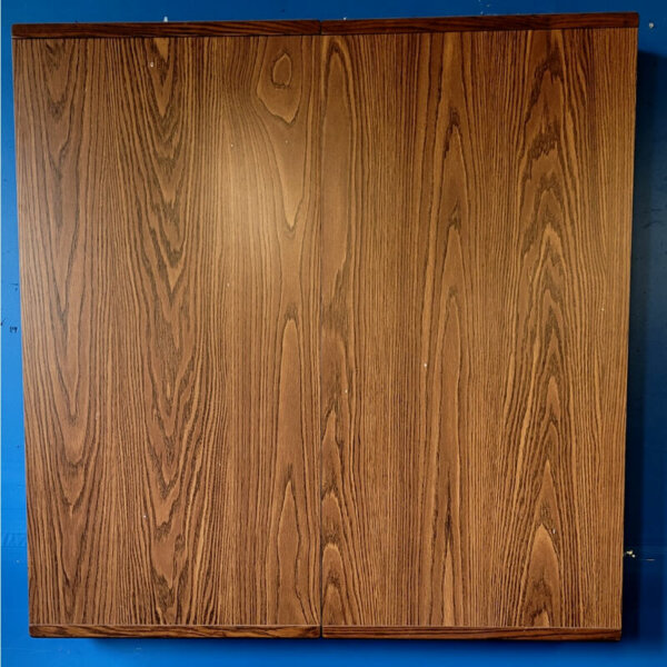 Presentation Board 48" x 48" Dimensions: 48"w x 4.5"d x 48"h Dark traditional laminate Wall mounted 48" square whiteboard surface corkboard hanging hardware for paper pad