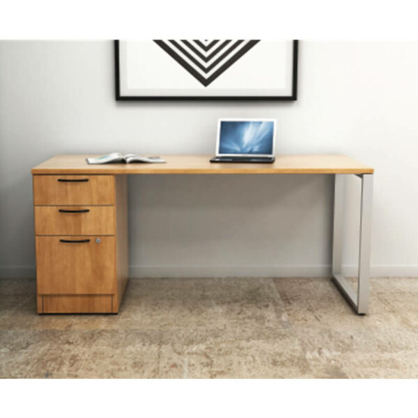 Intelligent Office Furniture O-Leg Desk Typical B2016-21 Desk: 72"w x 24"d x 29"h  Pictured in Candlelight / Black Straight Pulls Modern open leg desk Box, box, file pedestal