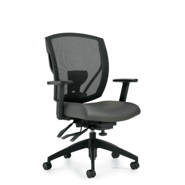Ibex Upholstered Seat & Mesh Back Multi-Tilter 26"W x 26.5"D x 39.5"H Seat Height: 16.5" - 20.5" Multi-tilter mechanism Classic air-flow mesh back design with a fully upholstered seat Infinite position tilt lock and tilt tension adjustment Independent back & seat angle adjustment Forward seat angle adjustment Lumbar support with height adjustment Height-adjustable arms with durable self-skinned urethane arm caps Dual wheel carpet casters Pneumatic seat height adjustment