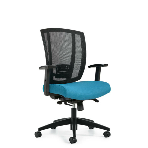 Avro Upholstered Seat & Mesh Back Synchro-Tilter Dimensions: 26"W x 27"D x 38.5"H Seat Height: 16.5" - 20.5" Weight Capacity: 300 lbs Synchro-tilt mechanism Air-flow back available in three mesh color options: Black, Stone, and Natural Height & depth adjustable lumbar support Multi-position tilt-lock and tilt tension adjustment Height-adjustable arms with durable self-skinned urethane armcaps Dual wheel carpet casters Pneumatic seat height adjustment GreenGuard Gold Certified