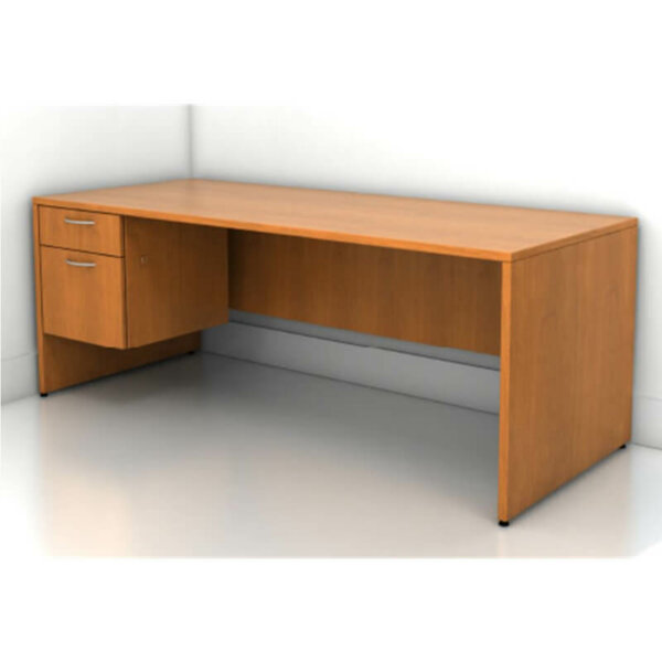 Intelligent Office Furniture IOF Straight Desk Typical B2013-DS003 Overall Size: 72"w x 24"d x 29"h Pictured in Discontinued Finish / Silver Straight 3/4 Modesty panel Single box, file hanging pedestal