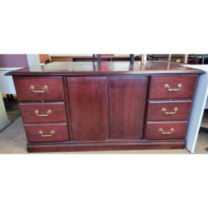 Credenza with Two Box/File drawers and Storage Cabinet Dimensions: 62"w x 22.5"d x 30"h Two sets of box/file drawers 29.5"w storage cabinet with sliding doors - fixed shelf