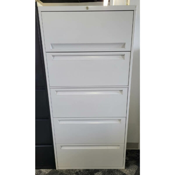 Steelcase 30" Five-Drawer Lateral Off White  30"w x 18"d x 65"h five drawer lateral - Letter or legal size filing Locking drawers Leveling glides