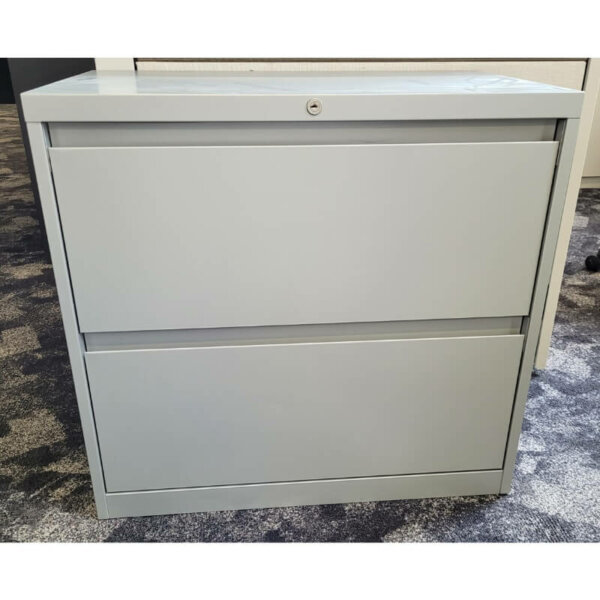 Steelcase 36" Two Drawer Lateral Silver 36"w x 18"d x 29"h Two drawer lateral - Letter or legal size filing Locking drawers Leveling glides
