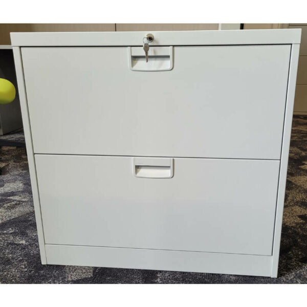 Steelcase 36" Two Drawer Lateral White 36"w x 18"d x 29"h Two drawer lateral - Letter or legal size filingLocking drawers Leveling glides