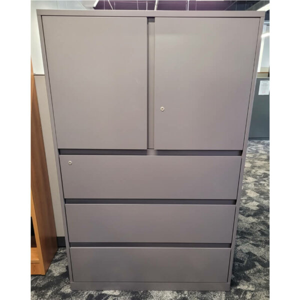 Steelcase 42" Combination Storage Cabinet 42"w x 20"d x 65.5"h Three drawer lateral - Letter or legal size filing One adjustable shelf Locking drawers and cabinet  Leveling glides