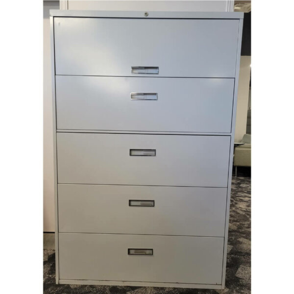 Steelcase 42" Lateral File Cabinet grey 42"w x 18"d x 54"h Five drawer lateral - Letter or legal size filing  Locking drawers   Leveling glides