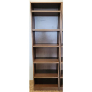 Steelcase Bookcase 24" Dimensions: 24"w x 15"d x 77.5"h  Finish: Walnut 1" thick laminate shelves Four adjustable, one fixed shelf Matching back