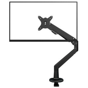 ACTIVERGO® Single Monitor Arm AEB-17HA Gas spring arm technology Holds monitors up to 30” and 4.4-19.8lbs/2-9kg. 360° swivel with a 180° lock-out option 180° monitor rotation for portrait or landscape viewing VESA mount plate for 75mm and 100mm Clamp or grommet mount Cable management 5 year warranty Available in black or white