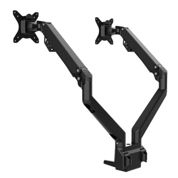  ACTIVERGO® Dual Monitor Arm AEB-27HA Gas spring arm technology Holds monitors up to 30” and 4.4-19.8Ibs/2-9kg. 360° swivel with a 180° lock-out option 180° monitor rotation for portrait or landscape viewing VESA mount plate for 75mm and 100mm Clamp or grommet mount (both included) Cable management 5 year warranty Available in black or white
