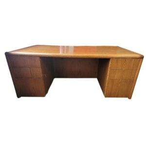 Krug Wood Double Pedestal Desk 74"w x 35"d x 29"h Two box, box, file pedestals integrated cable management