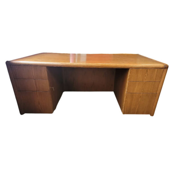 Krug Wood Double Pedestal Desk 74"w x 35"d x 29"h Two box, box, file pedestals integrated cable management