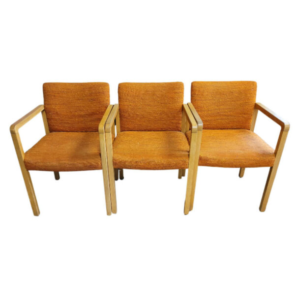 Wood Frame Guest Arm Chair - 3 available - light wood frame with orange fabric