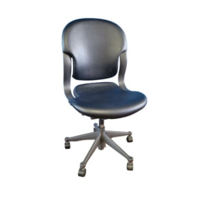 Herman Miller Equa Chair Overall: 20" w x 19" d x 35-39" h Black frame with black vinyl seat and back Adjustable seat height Contoured cushions support the user in a comfortable, contemporary style Tilt-tension contro