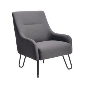 Horizon Activ A306C Lounge Chair Dark grey standard fabric More colours available (min 20pcs order) Fresh style “Hairpin” leg design Integrated fabric armrests Comfortable and durable foam padding Waterfall seat front design Hardwood frame Ships ready to assemble 2 year warranty