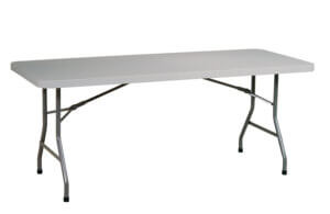 Office Star Products 6' Resin Multi Purpose Table Dimensions: 72.5"w x 29.75"d x 29.5"h Weight Capacity: 350 lbs Durable Construction Light Weight Sleek Design Powder Coated Tubular Frame Ideal for Indoor or Outdoor Use GreenGuard Certified