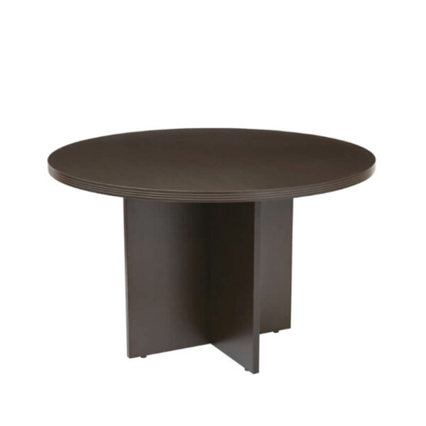 Napa 47" Round Table 47”w x 47"d x 29”h Weight: 109 lbs  Finishes: Espresso, Cherry, Mahogany, Slate Grey, Urban Walnut 2mm PVC matching edge Designed for quick and easy assembly Tested to meet ANSI & BIFMA desking standards