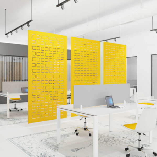 Acoustic Dividers 14 standard colour options + full colour image printing 14 standard divider designs - or create your own 8 standard desk divider designs - or custom create your own Made with 50% +/- recycled polyester fiber - contributing to LEED MR credit for recycled content