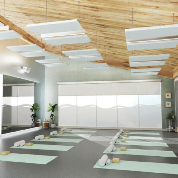 Acoustic Ceiling Clouds 14 standard colour options + full colour image printing 5 standard cloud designs - or create your own Made with 50% +/- recycled polyester fiber - contributing to LEED MR credit for recycled content